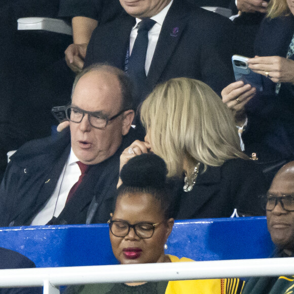 Brigitte Macron,Le prince Albert II de Monaco - Le président Emmanuel Macron et sa femme Brigitte ont assisté à la finale d ela coupe du monde de Rugby au stade de France à Saint-Denis le 28 octobre 2023. 