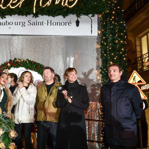 Christina Milian, Elodie Fontan, Philippe Lellouche lors du lancement des illuminations du quartier du Faubourg Saint-Honoré à Paris, le 16 novembre 2023. Photo by Firas Abdullah/ABACAPRESS.COM