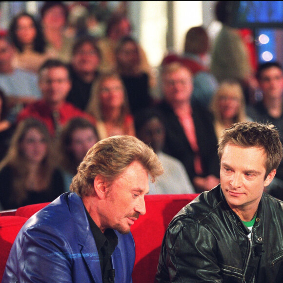 Johnny et David Hallyday dans l'émission "Vivement dimanche".