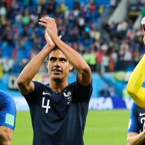 Adil Rami - Joie de l'équipe de France de football après leur qualification en finale de la coupe du monde 2018 en Russie à Saint-Pétersbourg le 10 juillet 2018