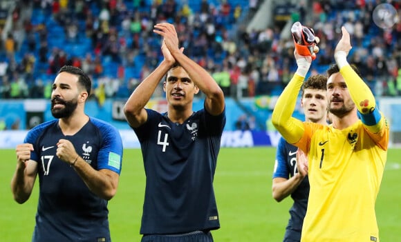 Adil Rami - Joie de l'équipe de France de football après leur qualification en finale de la coupe du monde 2018 en Russie à Saint-Pétersbourg le 10 juillet 2018