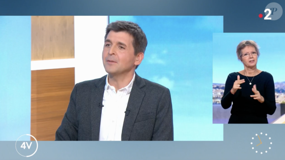 Thomas Sotto recadré par son invité, Jordan Bardella, dans "Télématin" sur France 2