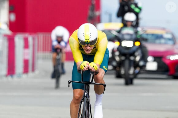 Le Slovène P. Roglic remporte l'épreuve du contre-la-montre aux jeux olympiques Tokyo 2020 (23 juillet - 8 août 2021), le 28 juillet 2021 à Shizuoka. © Aflo / JO Tokyo / Panoramic / Bestimage 