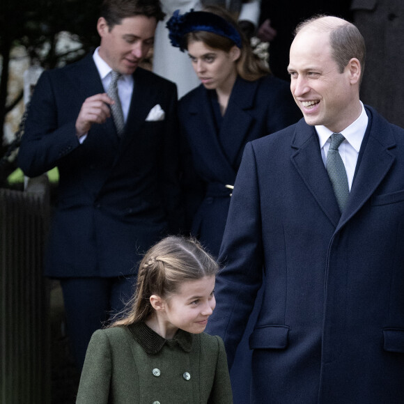 Le prince William, prince de Galles, la princesse Charlotte de Galles - Les membres de la famille royale britannique lors de la messe du matin de Noël en l'église St-Mary Magdalene à Sandringham, le 25 décembre 2023.