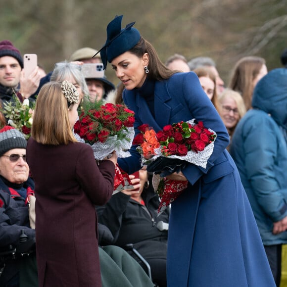 Catherine (Kate) Middleton, princesse de Galles, la princesse Charlotte de Galles, Mia Tindall - Les membres de la famille royale britannique lors de la messe du matin de Noël en l'église St-Mary Magdalene à Sandringham, le 25 décembre 2023. 