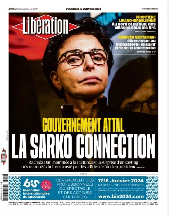 Une de "Libération"du 12 janvier 2024