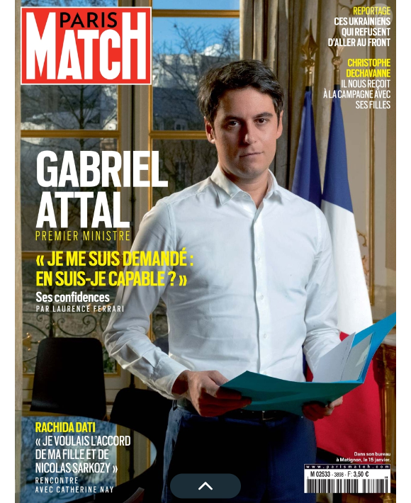 Magazine "Paris Match", en kiosques jeudi 18 janvier 2024.