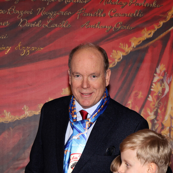 Le prince Albert II de Monaco et ses enfants la princesse Gabriella et le prince Jacques - La famille princière assiste à une représentation lors de la 46ème édition du festival international du cirque de Monte-Carlo le 21 janvier 2024. © Claudia Albuquerque / Bestimage 