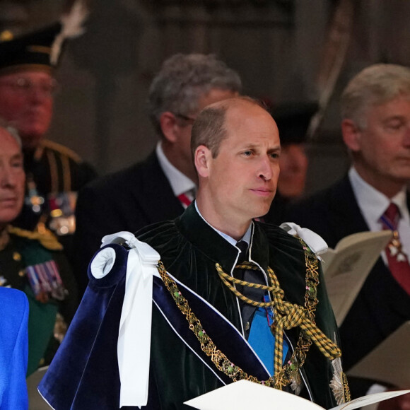 Kate Middleton, le prince William et le roi Charles III à la cathédrale Saint-Gilles d'Édimbourg. Le 5 juillet 2023.