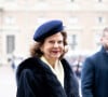Un look très différent de Silvia toute en fourrure.
Le roi et la reine Silvia de Suède accueillent le président et sa femme la Première Dame femme dans la cour intérieure du palais royal de Stockholm, Suède, le 30 janvier 2024. © Dana Press/Bestimage 