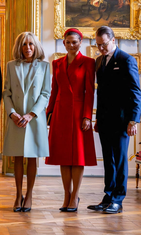 La Première Dame Brigitte Macron avec la princesse Victoria et le prince Daniel de Suède au palais royal de Stockholm, Suède, le 30 janvier 2024. Le président français et sa femme la Première dame sont en visite de deux jours en Suède. © Dana Press/Bestimage 