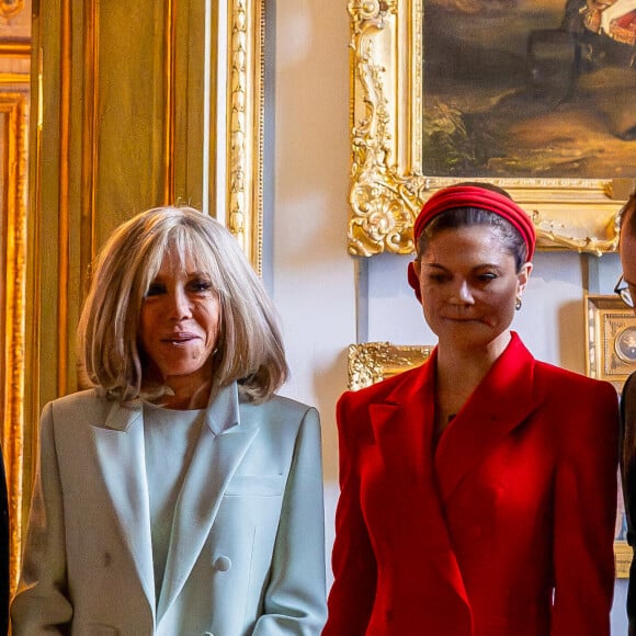 La Première Dame Brigitte Macron avec la princesse Victoria et le prince Daniel de Suède au palais royal de Stockholm, Suède, le 30 janvier 2024. Le président français et sa femme la Première dame sont en visite de deux jours en Suède. © Dana Press/Bestimage 