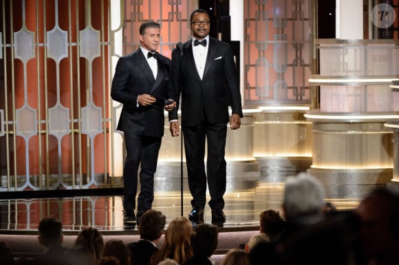 Sylvester Stallone et Carl Weathers - Show lors de la 74ème cérémonie annuelle des Golden Globe Awards à Beverly Hills, Los Angeles, Californie, Etats-Unis, le 8 janvier 2017. © HFPA/Zuma Press/Bestimage 