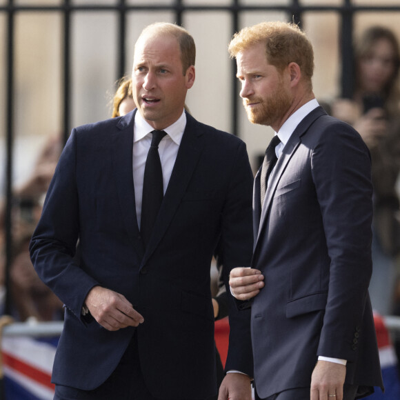 Le prince William et le prince Harry ne devraient pas se voir.
Le prince de Galles William, le prince Harry, duc de Sussex à la rencontre de la foule devant le château de Windsor, suite au décès de la reine Elisabeth II d'Angleterre. 