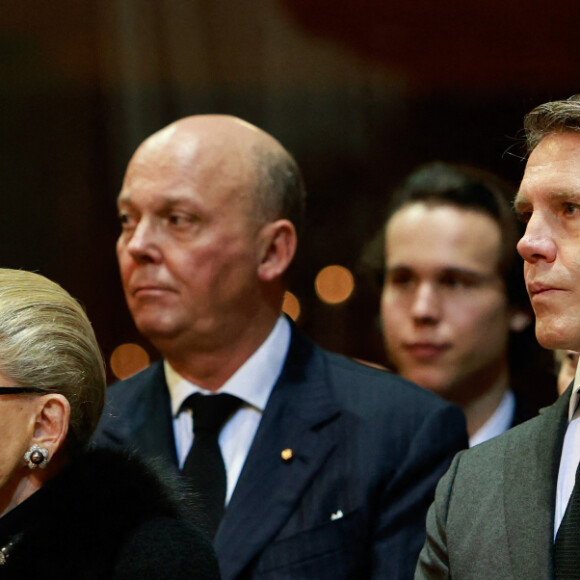 Eleonora Rajneri, Le prince Serge de Yougoslavie, Marina Ricolfi Doria, Le prince Emmanuel-Philibert de Savoie - La cérémonie funéraire de Victor Emmanuel de Savoie, fils du dernier roi d'Italie, en la basilique de Superga près de Turin, le 10 février 2024.