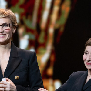 Judith Godrèche, Ariane Ascaride (habillée en Dior) - 49ème édition de la cérémonie des César à l'Olympia à Paris le 23 février 2024 © Dominique Jacovides / Olivier Borde / Bestimage