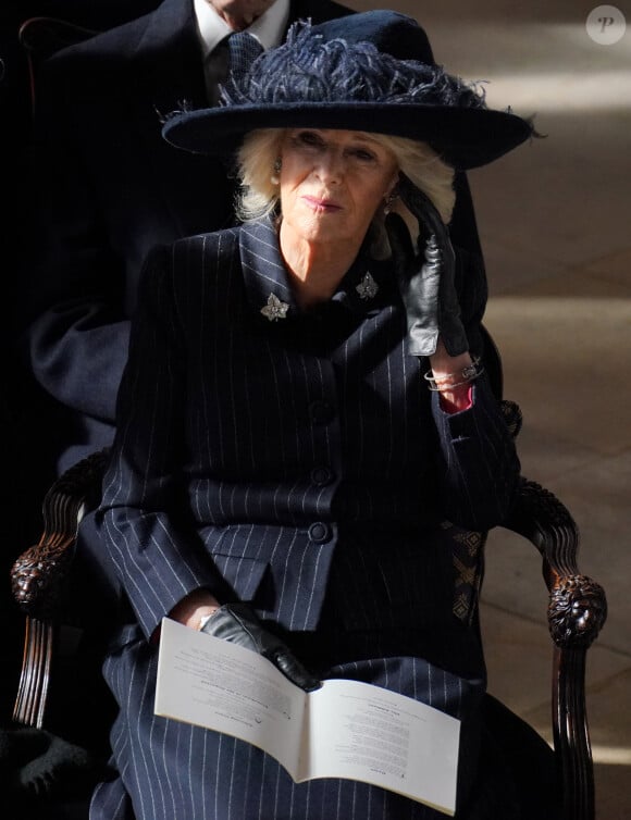 Camilla Parker Bowles, reine consort d'Angleterre - Service commémoratif du roi Constantin de Grèce au château de Windsor le 27 février 2024. 