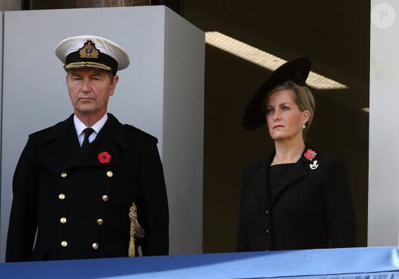 Timothy Laurence et Sophie Rhys-Jones, comtesse de Wessex lors de la cérémonie du centenaire de l'armistice du 11 novembre 1918 au palais de Whitehall à Londres, Royaume Uni, le 11 novembre 2018. 