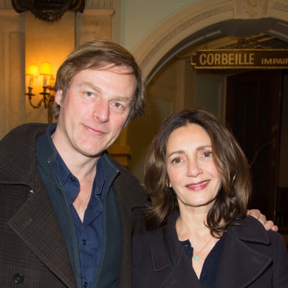 Valérie Karsenti et son compagnon François Feroleto - Générale de la pièce "Quelque part dans cette vie" au théâtre Edouard VII à Paris le 12 février 2018. © Coadic Guirec-Pierre Perusseau/Bestimage