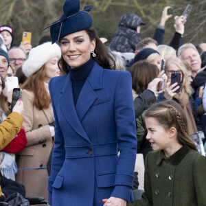 Catherine (Kate) Middleton, princesse de Galles, le prince George de Galles, la princesse Charlotte de Galles - Les membres de la famille royale britannique lors de la messe du matin de Noël en l'église St-Mary Magdalene à Sandringham, le 25 décembre 2023.