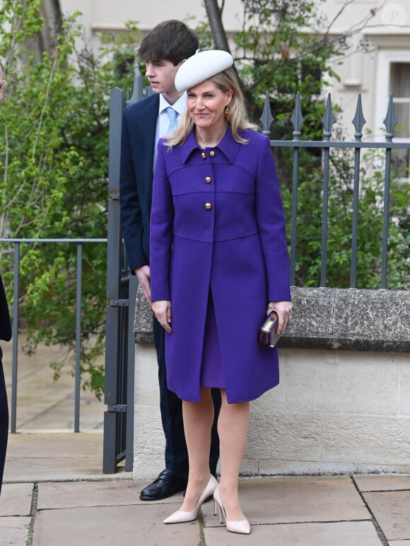 Sophie Rhys-Jones, duchesse d'Edimbourg - Les membres de la famille royale britannique arrivent à la chapelle Saint-George pour assister à la messe de Pâques. Windsor, le 31 mars 2024. 