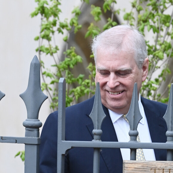 Le prince Andrew, duc d'York - Les membres de la famille royale britannique arrivent à la chapelle Saint-George pour assister à la messe de Pâques. Windsor, le 31 mars 2024. 