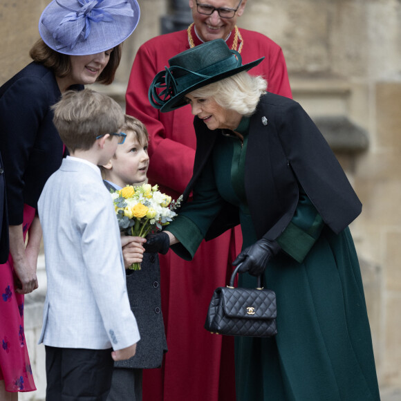Camilla Parker Bowles, reine consort d'Angleterre - Les membres de la famille royale britannique arrivent à la chapelle Saint-George pour assister à la messe de Pâques. Windsor, le 31 mars 2024. 