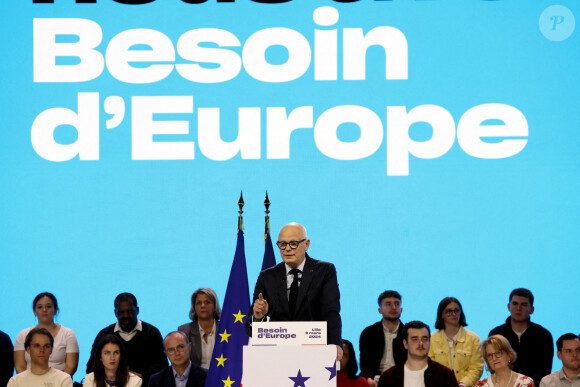 Edouard Philippe lors du meeting "Besoin d'Europe" au Grand Palais à Lille pour le lancement de la campagne du parti Renaissance pour les élections européennes en présence de V.Hayer (tête de liste majorité présidentielle élections européennes 2024) et de l'ensemble du gouvernement. Lille, le 9 mars 2024. © Dominique Jacovides / Bestimage 