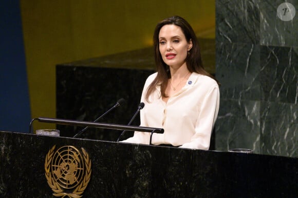 Angelina Jolie, actrice et envoyée spéciale du HCR, aux Nations unies à New York, NY, États-Unis, le 29 mars 2019. Photo par Splash/ABACAPRESS.COM