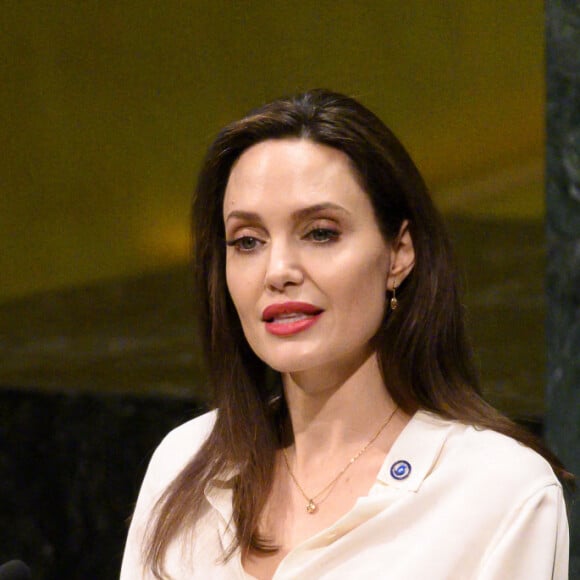 Angelina Jolie, actrice et envoyée spéciale du HCR, aux Nations unies à New York, NY, États-Unis, le 29 mars 2019. Photo par Splash/ABACAPRESS.COM