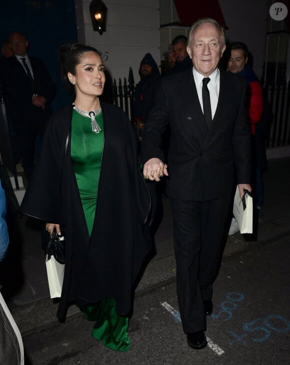 Salma Hayek and her husband Francois-Henri Pinault - Les célébrités fêtent le 50ème anniversaire de V.Beckham au club Oswald's à Londres, le 20 avril 2024. 
