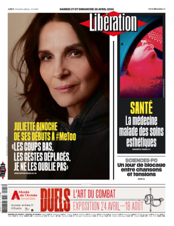 Juliette Binoche en couverture de "Libération"
