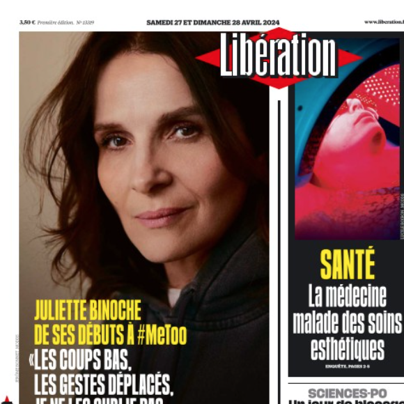 Juliette Binoche en couverture de "Libération"