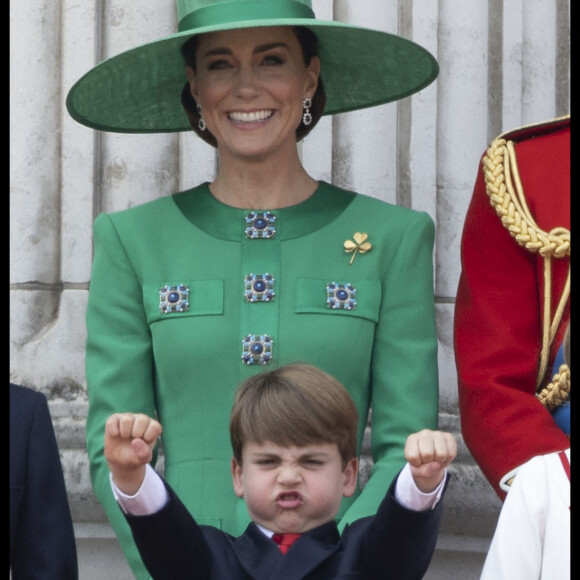 Kate Middleton, la princesse de Galles et le prince Louis sur le balcon du palais de Buckingham lors de la cérémonie des couleurs à Londres, Royaume-Uni, le 17 juin 2023. Photo par Stephen Lock / i-Images/ABACAPRESS.COM