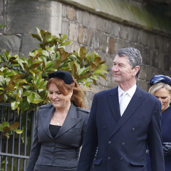 Le prince Andrew, la princesse Anne d'Angleterre - Arrivées à la messe en hommage au roi Constantin II à la chapelle Saint George à Windsor le 27 février 2024. 