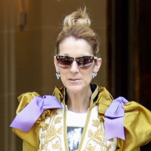 Céline Dion à la sortie de l'hôtel Le Royal Monceau à Paris, France, le 8 juillet 2017. Céline est très proche de ses fans, elle fait une séance de dédicaces et de selfies avec des enfants puis elle sort par le toit ouvrant de sa voiture pour les saluer la foule.