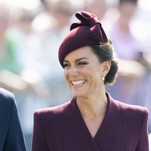 Le prince William, prince de Galles, et Catherine (Kate) Middleton, princesse de Galles assistent à un service religieux marquant le premier anniversaire de la mort de la reine Elizabeth II à la cathédrale St Davids à Haverfordwest dans le Pembrokeshire, pays de Galles, Royaume Uni, le 8 septembre 2023. 