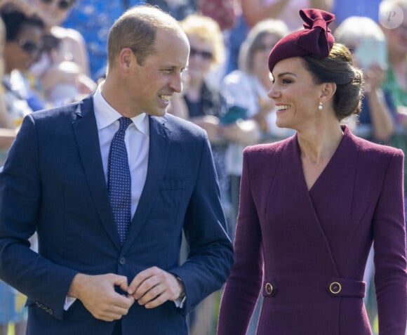 Le prince William, prince de Galles, et Catherine (Kate) Middleton, princesse de Galles assistent à un service religieux marquant le premier anniversaire de la mort de la reine Elizabeth II à la cathédrale St Davids à Haverfordwest dans le Pembrokeshire, pays de Galles, Royaume Uni, le 8 septembre 2023. 