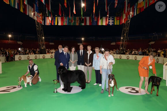 Le prince Albert II de Monaco et la princesse Charlène de Monaco, Mélanie-Antoinette de Massy, lors de la remise des prix de l'Exposition Canine Internationale 2024, organisée par la Société Canine de Monaco et le Monaco Kennel Club, dans le quartier de Fonvieille. Monaco, le 4 mai 2024. © Olivier Huitel/Pool Monaco/Bestimage 