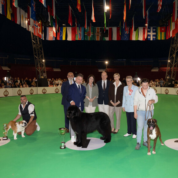 Le prince Albert II de Monaco et la princesse Charlène de Monaco, Mélanie-Antoinette de Massy, lors de la remise des prix de l'Exposition Canine Internationale 2024, organisée par la Société Canine de Monaco et le Monaco Kennel Club, dans le quartier de Fonvieille. Monaco, le 4 mai 2024. © Olivier Huitel/Pool Monaco/Bestimage 