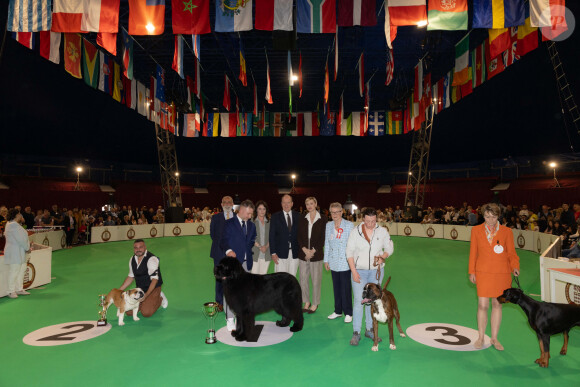 Le prince Albert II de Monaco et la princesse Charlène de Monaco, Mélanie-Antoinette de Massy, lors de la remise des prix de l'Exposition Canine Internationale 2024, organisée par la Société Canine de Monaco et le Monaco Kennel Club, dans le quartier de Fonvieille. Monaco, le 4 mai 2024. © Olivier Huitel/Pool Monaco/Bestimage 