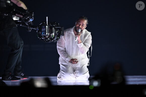 Slimane avec sa chanson "Mon Amour" lors de la première répétition générale avant la finale de la 68ème édition du Concours Eurovision de la chanson (ESC) à la Malmö Arena, en Suède, le 10 mai 2024. © Jessica Gow /TTNews/Bestimage 