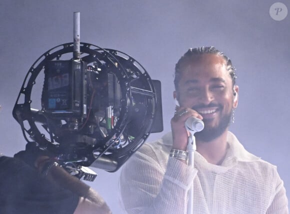 Slimane avec sa chanson "Mon Amour" lors de la première répétition générale avant la finale de la 68ème édition du Concours Eurovision de la chanson (ESC) à la Malmö Arena, en Suède, le 10 mai 2024. © Jessica Gow /TTNews/Bestimage 