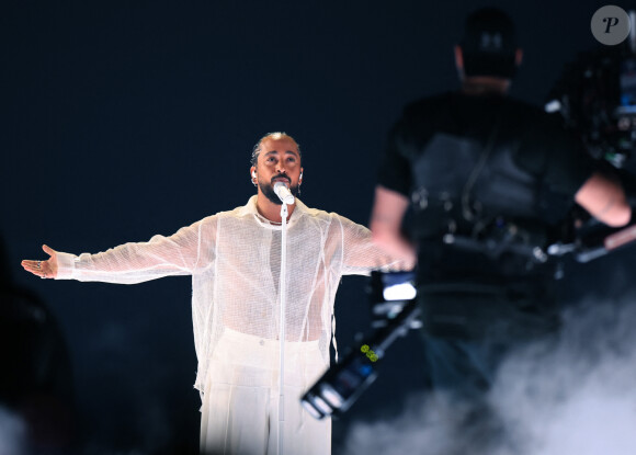 Slimane avec sa chanson "Mon Amour" lors de la dernière répétition générale avant la finale de la 68ème édition du Concours Eurovision de la chanson (ESC) à la Malmö Arena, à Malmö, Suède, le 11 mai 2024. © Andreas Hillergren/TTNews/Bestimage 