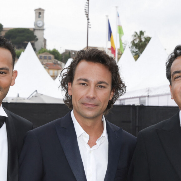 Exclusif - Mohamed Bouhafsi, Bertrand Chameroy, Patrick Cohen sur le plateau de l'émission "C à vous" le 20 mai 2014 lors du 77ème Festival International du Film de Cannes pour une diffusion le 21 mai. © Jack Tribeca / Bestimage 