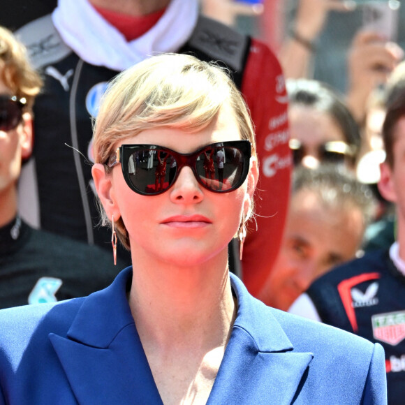 La princesse Charlène de Monaco pendant les hymnes lors du Grand Prix de Formule 1 (F1) de Monaco, le 26 mai 2024. © Bruno Bebert/Bestimage 