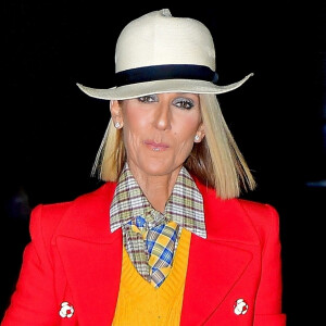 Mais aussi dans une interview pour NBC News ce vendredi. 
Céline Dion porte un ensemble coloré et un chapeau blanc à la sortie du Barclays Center à New York le 28 février 2020.