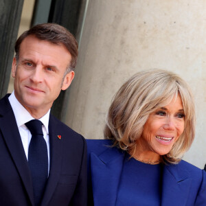 Emmanuel Macron et sa femme Brigitte - Le président des Etats-Unis et sa femme à leur arrivée au palais de l'Elysée à Paris, à l'occasion de leur visite d'état en France. Le 8 juin 2024 © Jacovides-Moreau / Bestimage 