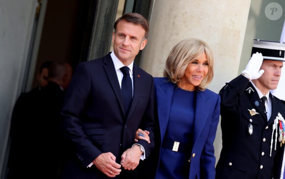 Emmanuel Macron et sa femme Brigitte - Le président des Etats-Unis et sa femme à leur arrivée au palais de l'Elysée à Paris, à l'occasion de leur visite d'état en France. Le 8 juin 2024 © Jacovides-Moreau / Bestimage 