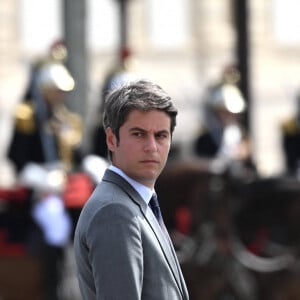 Le Premier ministre Gabriel Attal - Cérémonie à l'Arc de Triomphe à Paris, à l'occasion du voyage officiel du président des Etats-Unis en France. Le 8 juin 2024 © Jeanne Accorsini / Pool / Bestimage 